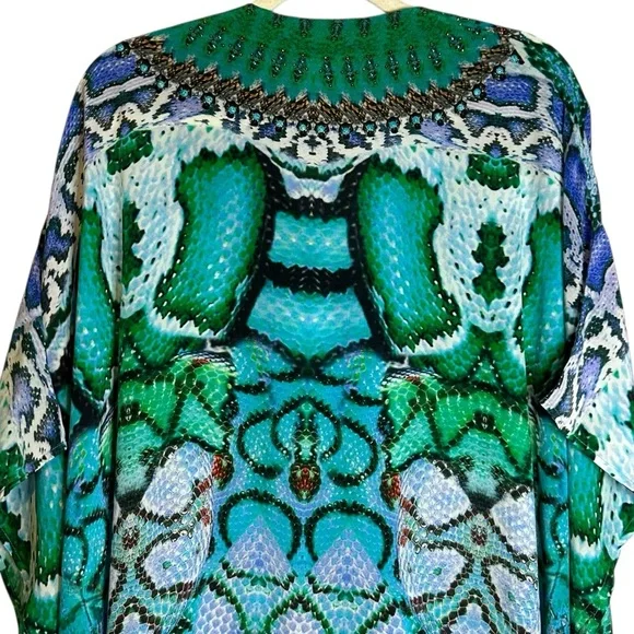 Camilla Los Pozas Short Lace Up Kaftan A Land Of Wonder 100% Silk Revolve Sequin - Picture 9 of 15